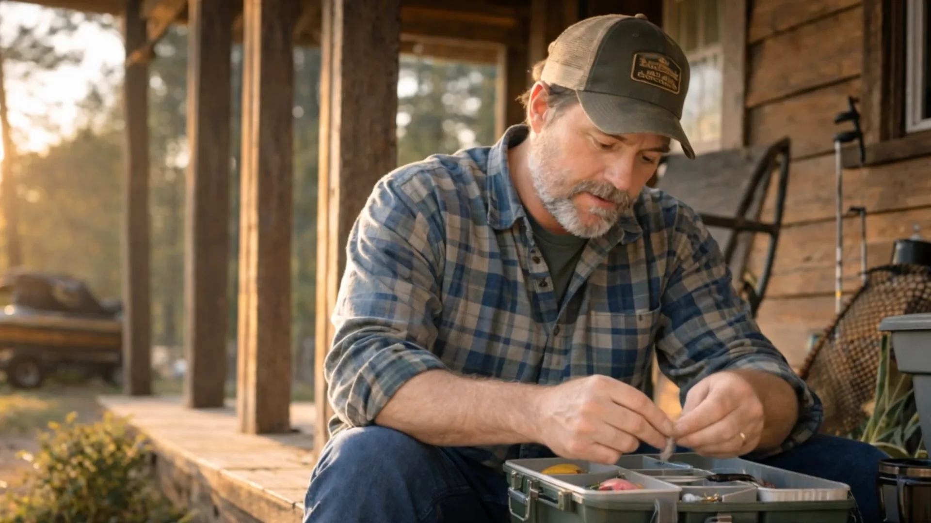Man on a rustic porch at golden hour in a Fatman's Jerky brand story video