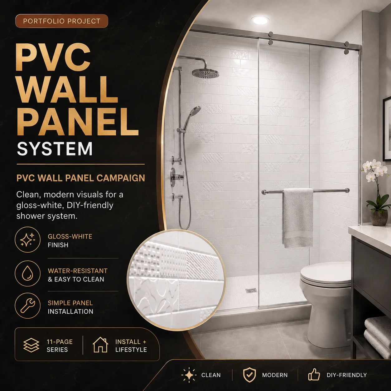 PVC shower wall panel system Amazon listing design cover with gloss white subway tile